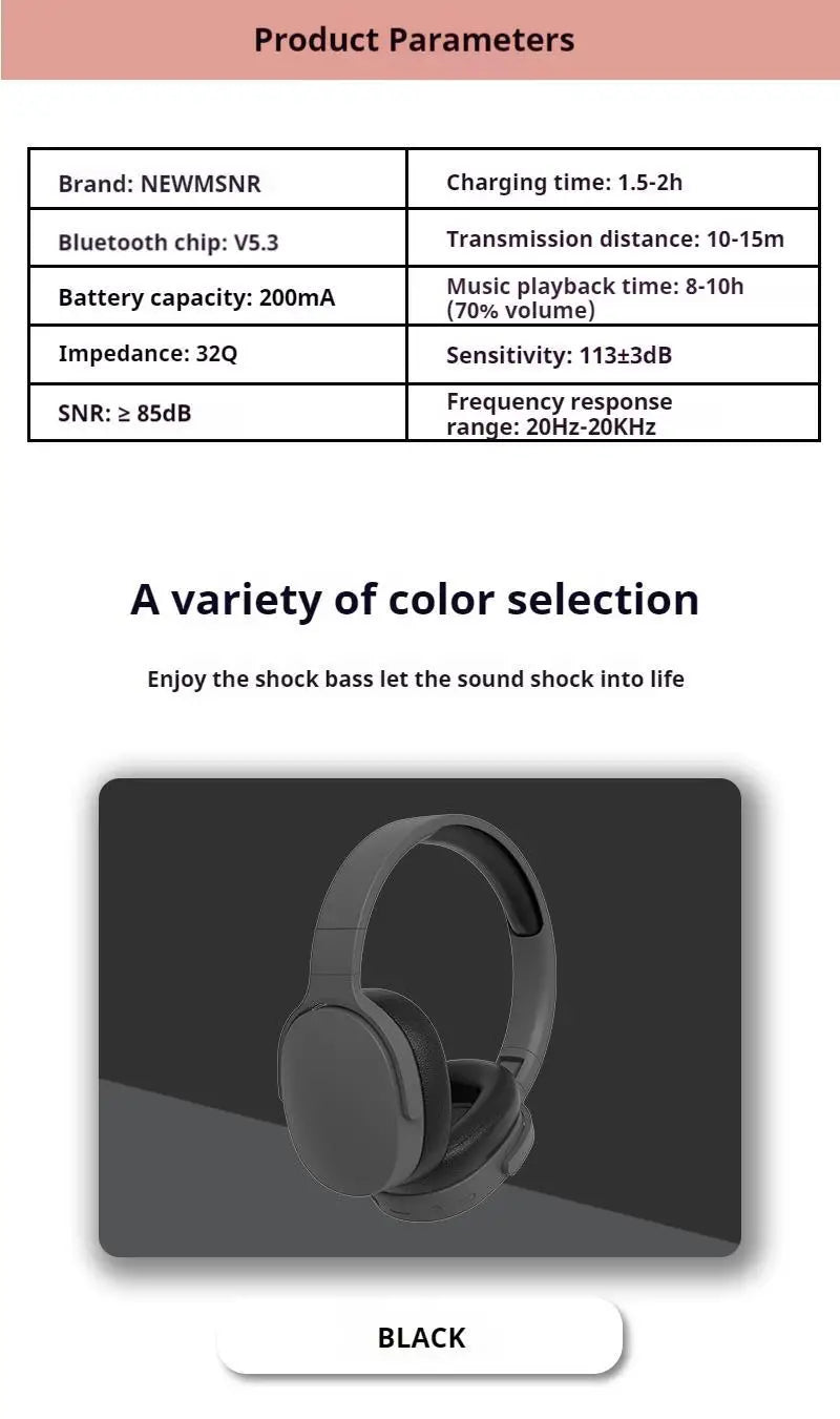 #P2961 Wireless Bluetooth 5.3 Headphones Over Ear Hifi Stereo Headset True Sports With Earphones TF/AUX Music Player with HD Mic