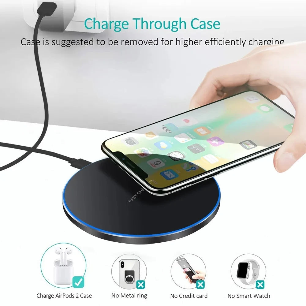 Fast Wireless Charger Pad for iPhone 14 13 16 15 Pro Max Samsung Galaxy S22 S21 S23 S10 S9 Xiaomi Wireless Charging Station