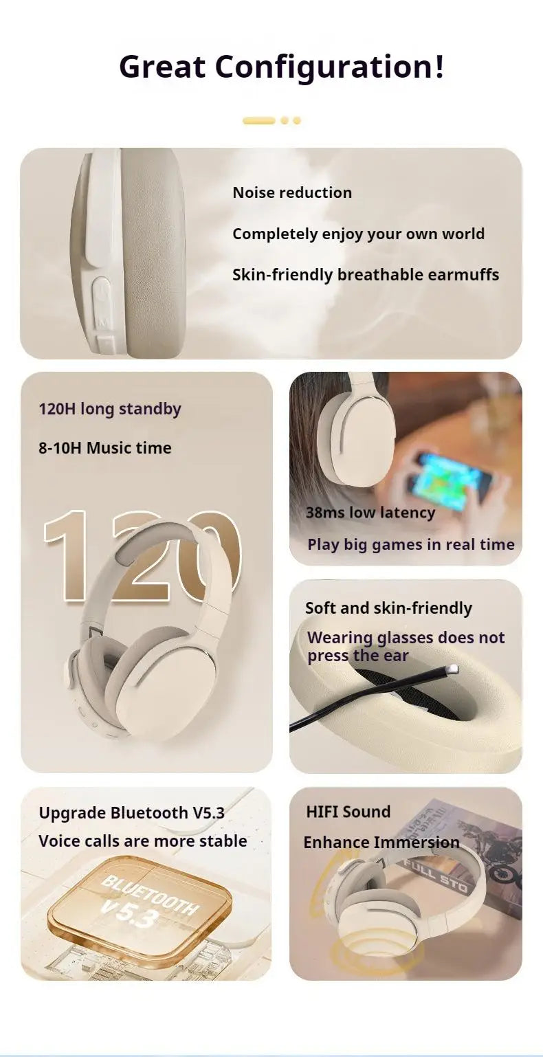 #P2961 Wireless Bluetooth 5.3 Headphones Over Ear Hifi Stereo Headset True Sports With Earphones TF/AUX Music Player with HD Mic