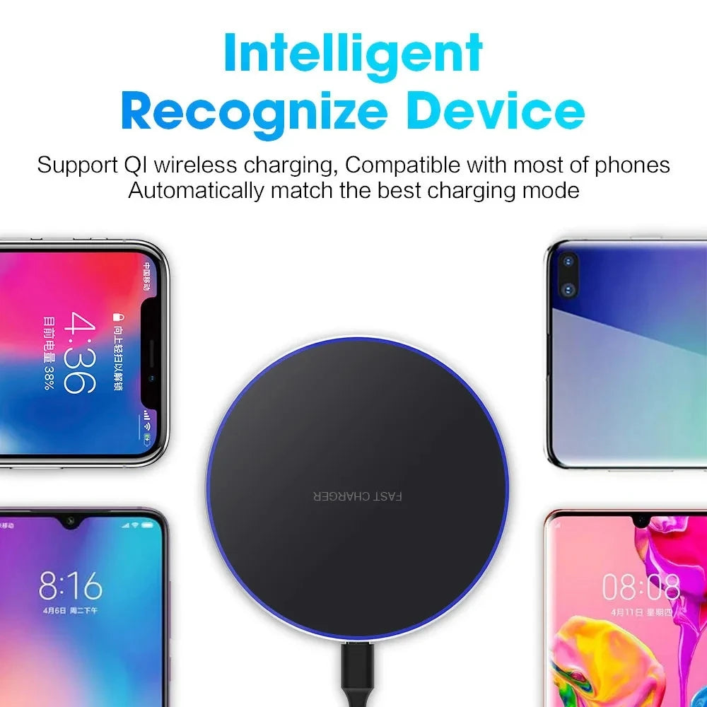 Fast Wireless Charger Pad for iPhone 14 13 16 15 Pro Max Samsung Galaxy S22 S21 S23 S10 S9 Xiaomi Wireless Charging Station