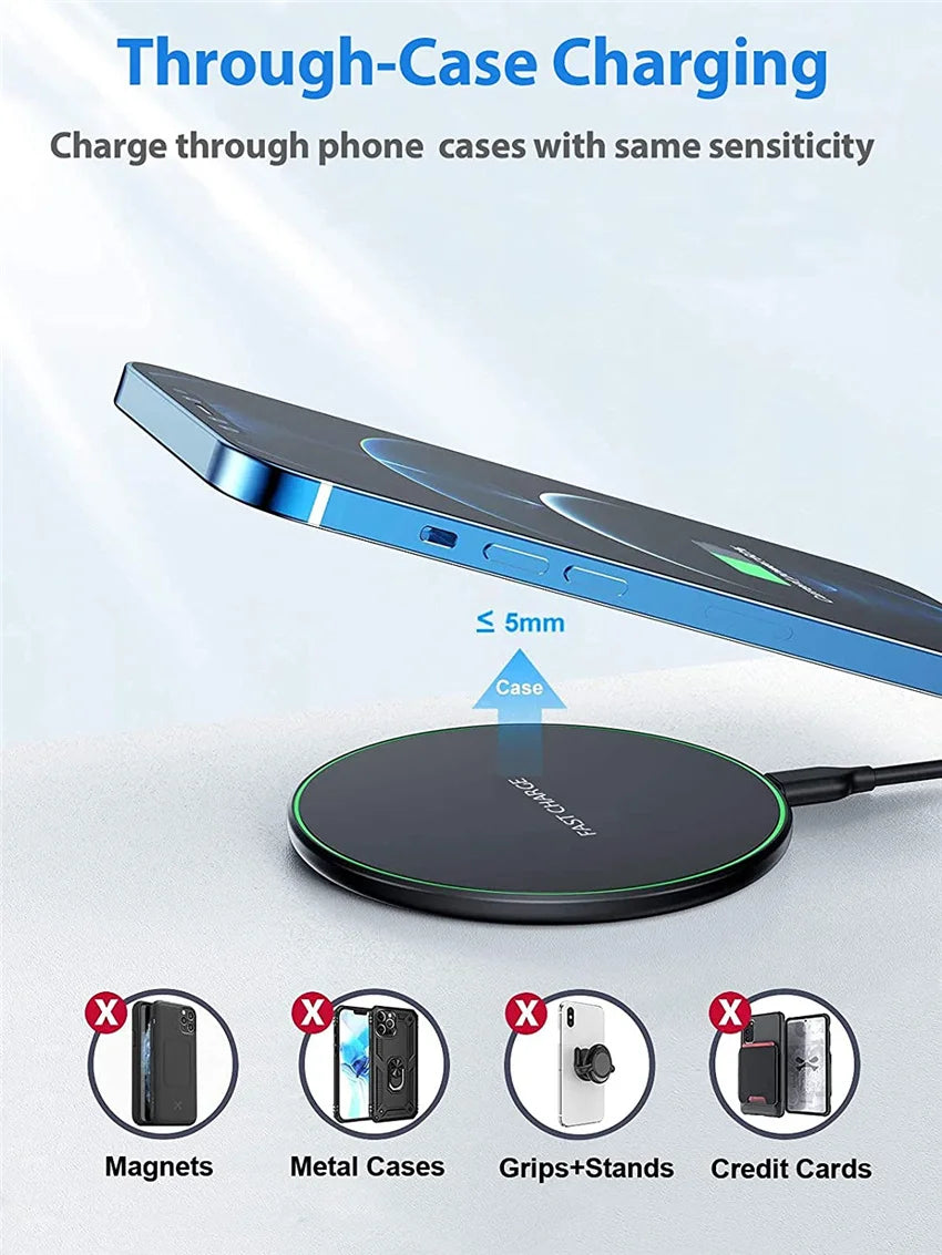 Fast Wireless Charger Pad for iPhone 14 13 16 15 Pro Max Samsung Galaxy S22 S21 S23 S10 S9 Xiaomi Wireless Charging Station