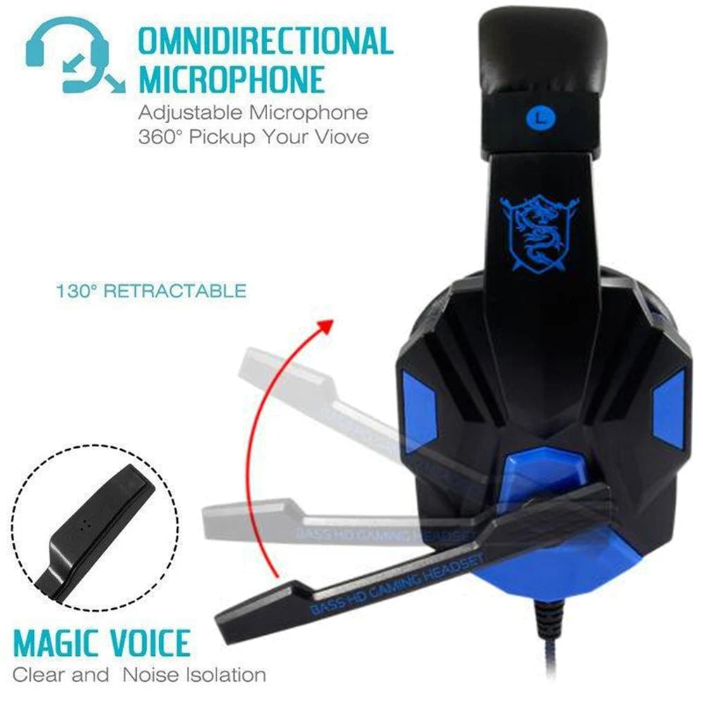 Gaming Headphones Wired PC Bass