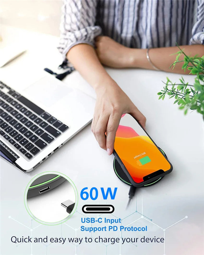 Fast Wireless Charger Pad for iPhone 14 13 16 15 Pro Max Samsung Galaxy S22 S21 S23 S10 S9 Xiaomi Wireless Charging Station