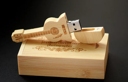 JASTER Wood Guitar USB Flash Drives 128GB Free Custom Logo Pen Drive 64GB Wooden Box Memory Stick Music Creative Wedding Gift