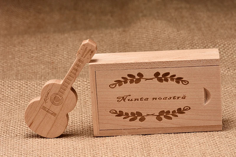 JASTER Wood Guitar USB Flash Drives 128GB Free Custom Logo Pen Drive 64GB Wooden Box Memory Stick Music Creative Wedding Gift