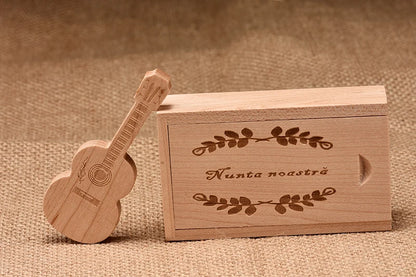 JASTER Wood Guitar USB Flash Drives 128GB Free Custom Logo Pen Drive 64GB Wooden Box Memory Stick Music Creative Wedding Gift