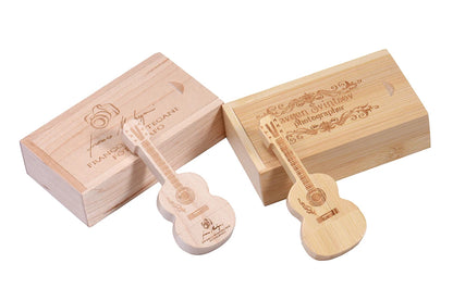 JASTER Wood Guitar USB Flash Drives 128GB Free Custom Logo Pen Drive 64GB Wooden Box Memory Stick Music Creative Wedding Gift