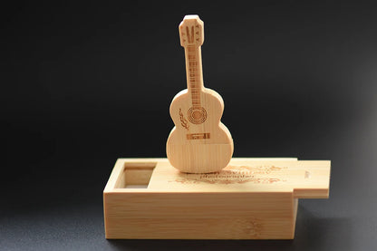 JASTER Wood Guitar USB Flash Drives 128GB Free Custom Logo Pen Drive 64GB Wooden Box Memory Stick Music Creative Wedding Gift