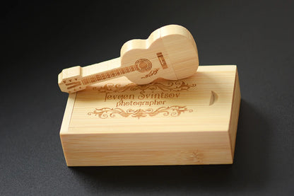 JASTER Wood Guitar USB Flash Drives 128GB Free Custom Logo Pen Drive 64GB Wooden Box Memory Stick Music Creative Wedding Gift