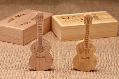JASTER Wood Guitar USB Flash Drives 128GB Free Custom Logo Pen Drive 64GB Wooden Box Memory Stick Music Creative Wedding Gift