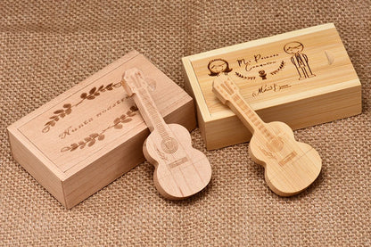 JASTER Wood Guitar USB Flash Drives 128GB Free Custom Logo Pen Drive 64GB Wooden Box Memory Stick Music Creative Wedding Gift