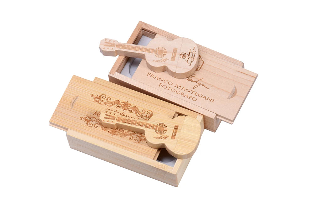 JASTER Wood Guitar USB Flash Drives 128GB Free Custom Logo Pen Drive 64GB Wooden Box Memory Stick Music Creative Wedding Gift