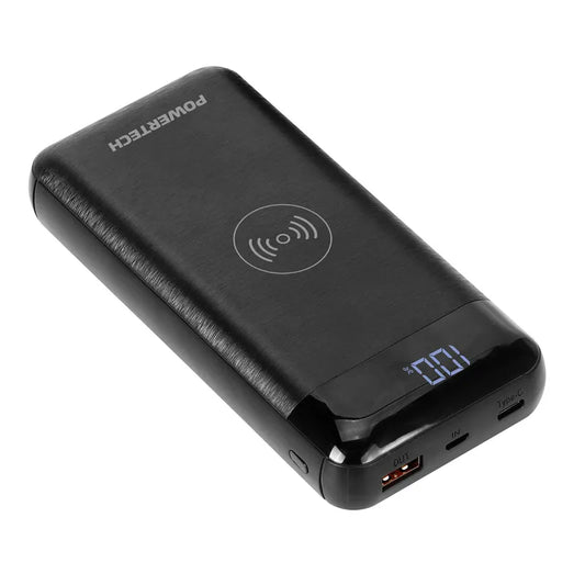 Powertech 20,000mAh Power Bank with 2 x USB and Wireless Charger in Black