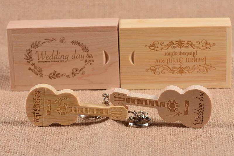 JASTER Wood Guitar USB Flash Drives 128GB Free Custom Logo Pen Drive 64GB Wooden Box Memory Stick Music Creative Wedding Gift