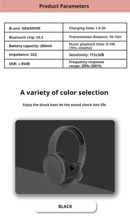 #P2961 Wireless Bluetooth 5.3 Headphones Over Ear Hifi Stereo Headset True Sports With Earphones TF/AUX Music Player with HD Mic
