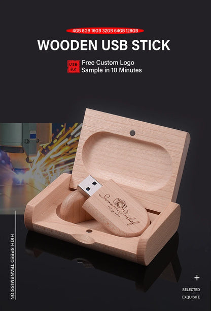 JASTER USB 3.0 High Speed LOGO Wooden Box Personal Logo Customer Pendrive 8GB 16GB 32GB 64GB USB Flash Drive Pen Drive U Disk