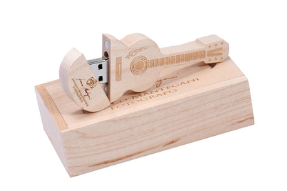 JASTER Wood Guitar USB Flash Drives 128GB Free Custom Logo Pen Drive 64GB Wooden Box Memory Stick Music Creative Wedding Gift