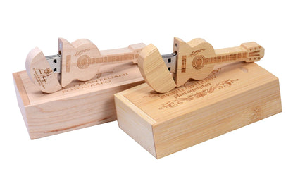 JASTER Wood Guitar USB Flash Drives 128GB Free Custom Logo Pen Drive 64GB Wooden Box Memory Stick Music Creative Wedding Gift