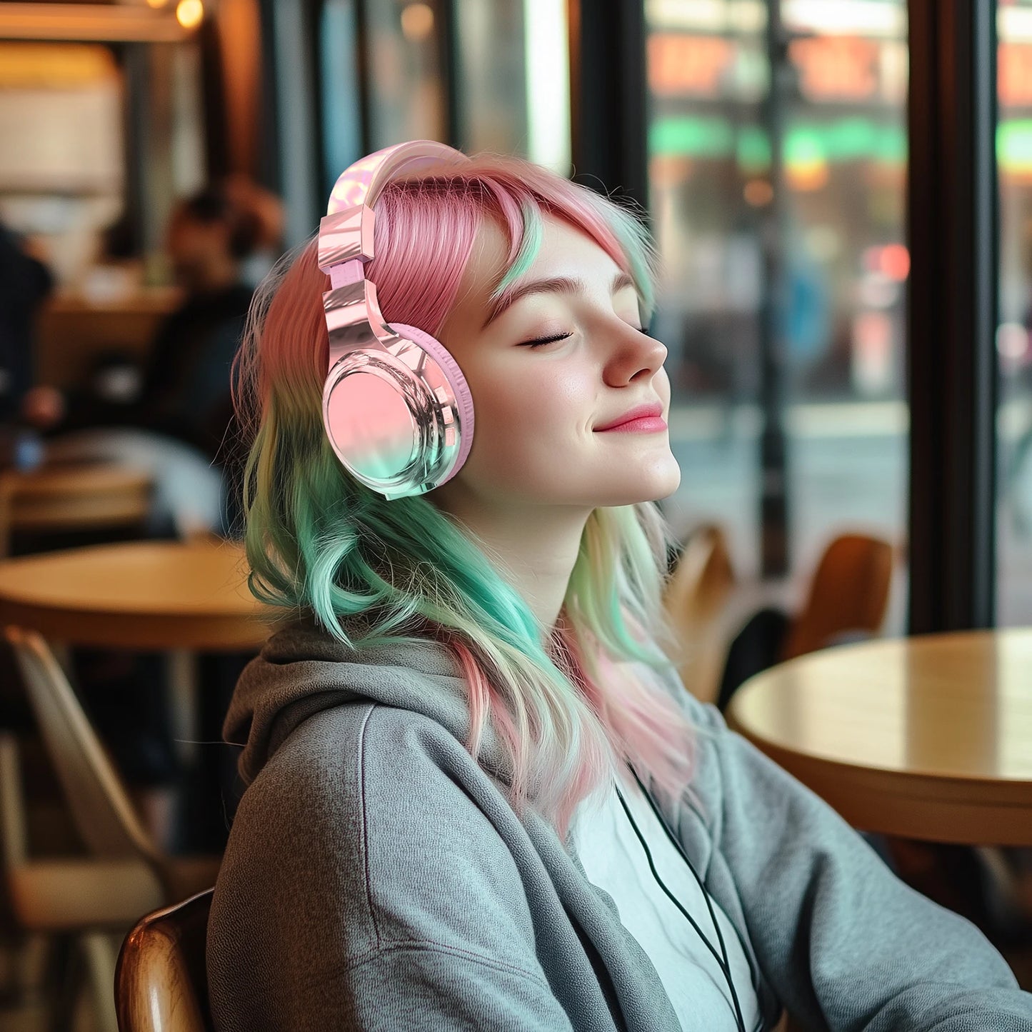 Glossy Gradient Pink Bluetooth5.3 Headphone For Girl Wireless Headphone with Mic Over Ear Headset for Girlfriend Christmas Gift