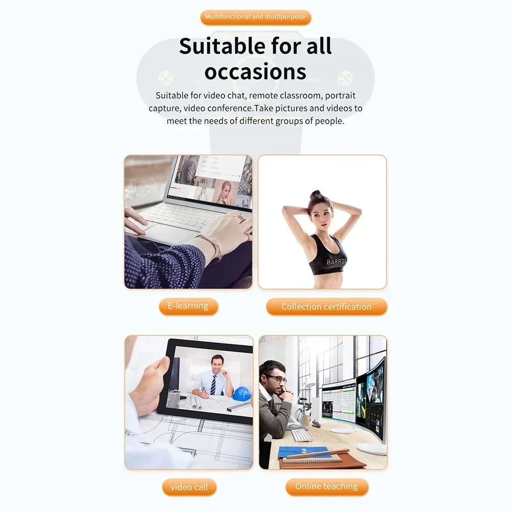 1080P HD Webcam Camera Auto Focus Webcam CMOS USB Computer PC Camera with Mic for Video Calling Network Teaching Office Meeting