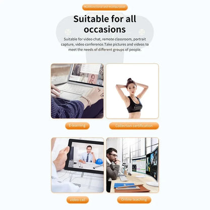 1080P HD Webcam Camera Auto Focus Webcam CMOS USB Computer PC Camera with Mic for Video Calling Network Teaching Office Meeting