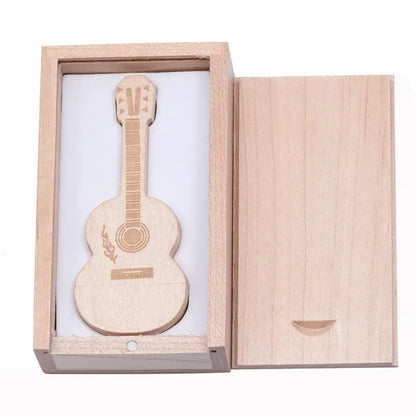 JASTER Wood Guitar USB Flash Drives 128GB Free Custom Logo Pen Drive 64GB Wooden Box Memory Stick Music Creative Wedding Gift