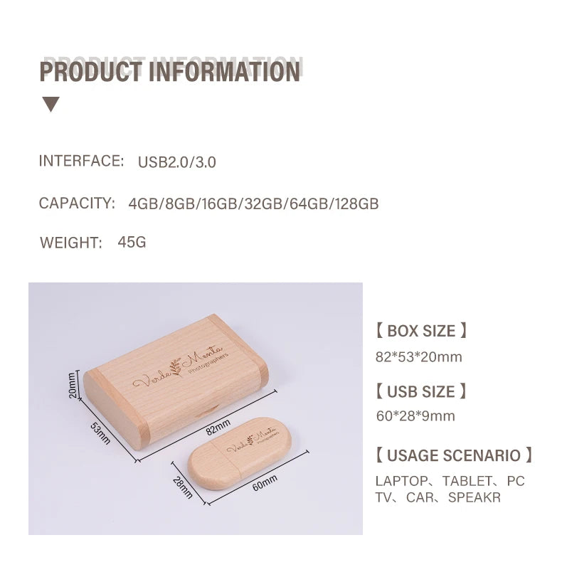 JASTER USB 3.0 High Speed LOGO Wooden Box Personal Logo Customer Pendrive 8GB 16GB 32GB 64GB USB Flash Drive Pen Drive U Disk