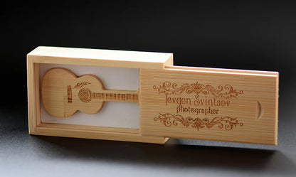 JASTER Wood Guitar USB Flash Drives 128GB Free Custom Logo Pen Drive 64GB Wooden Box Memory Stick Music Creative Wedding Gift