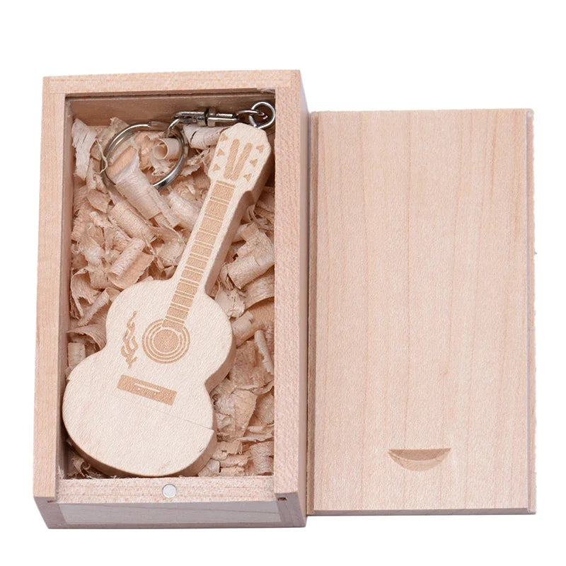 JASTER Wood Guitar USB Flash Drives 128GB Free Custom Logo Pen Drive 64GB Wooden Box Memory Stick Music Creative Wedding Gift