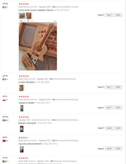 JASTER Wood Guitar USB Flash Drives 128GB Free Custom Logo Pen Drive 64GB Wooden Box Memory Stick Music Creative Wedding Gift