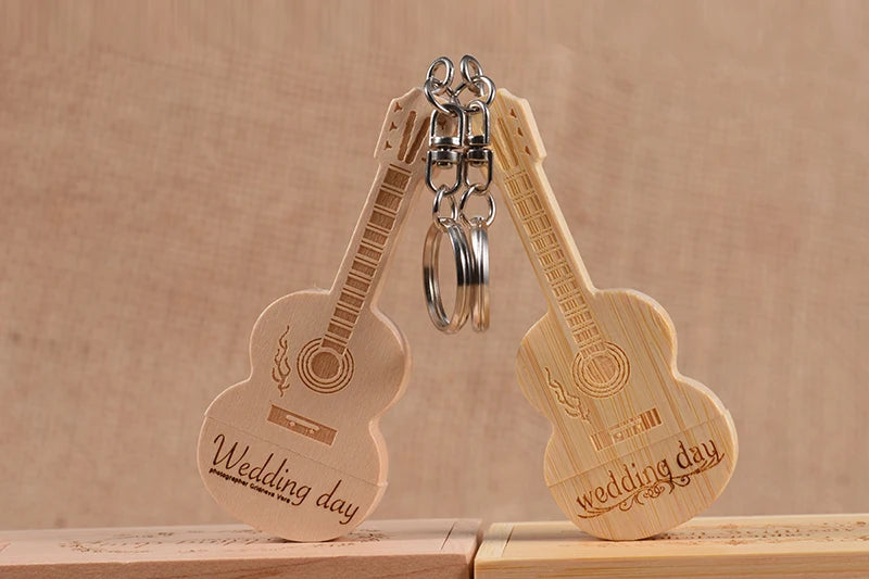 JASTER Wood Guitar USB Flash Drives 128GB Free Custom Logo Pen Drive 64GB Wooden Box Memory Stick Music Creative Wedding Gift