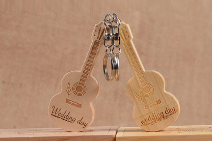 JASTER Wood Guitar USB Flash Drives 128GB Free Custom Logo Pen Drive 64GB Wooden Box Memory Stick Music Creative Wedding Gift