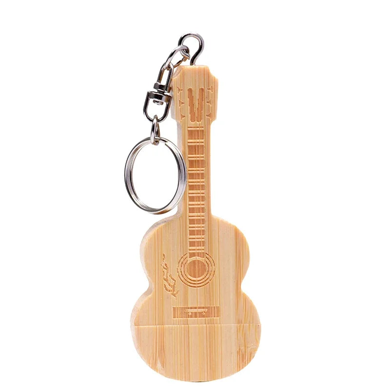 JASTER Wood Guitar USB Flash Drives 128GB Free Custom Logo Pen Drive 64GB Wooden Box Memory Stick Music Creative Wedding Gift
