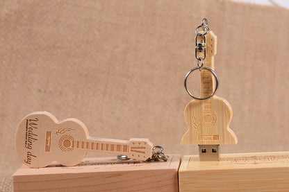 JASTER Wood Guitar USB Flash Drives 128GB Free Custom Logo Pen Drive 64GB Wooden Box Memory Stick Music Creative Wedding Gift