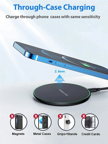 Fast Wireless Charger Pad for iPhone 14 13 16 15 Pro Max Samsung Galaxy S22 S21 S23 S10 S9 Xiaomi Wireless Charging Station