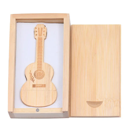 JASTER Wood Guitar USB Flash Drives 128GB Free Custom Logo Pen Drive 64GB Wooden Box Memory Stick Music Creative Wedding Gift