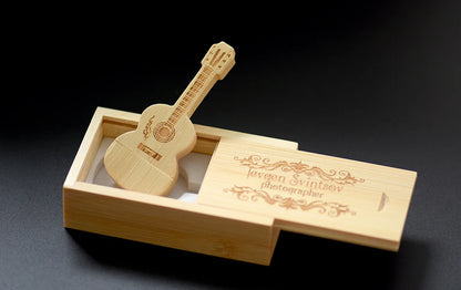 JASTER Wood Guitar USB Flash Drives 128GB Free Custom Logo Pen Drive 64GB Wooden Box Memory Stick Music Creative Wedding Gift
