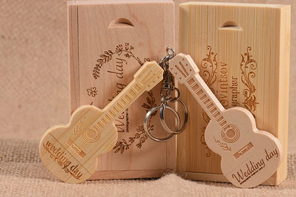 JASTER Wood Guitar USB Flash Drives 128GB Free Custom Logo Pen Drive 64GB Wooden Box Memory Stick Music Creative Wedding Gift